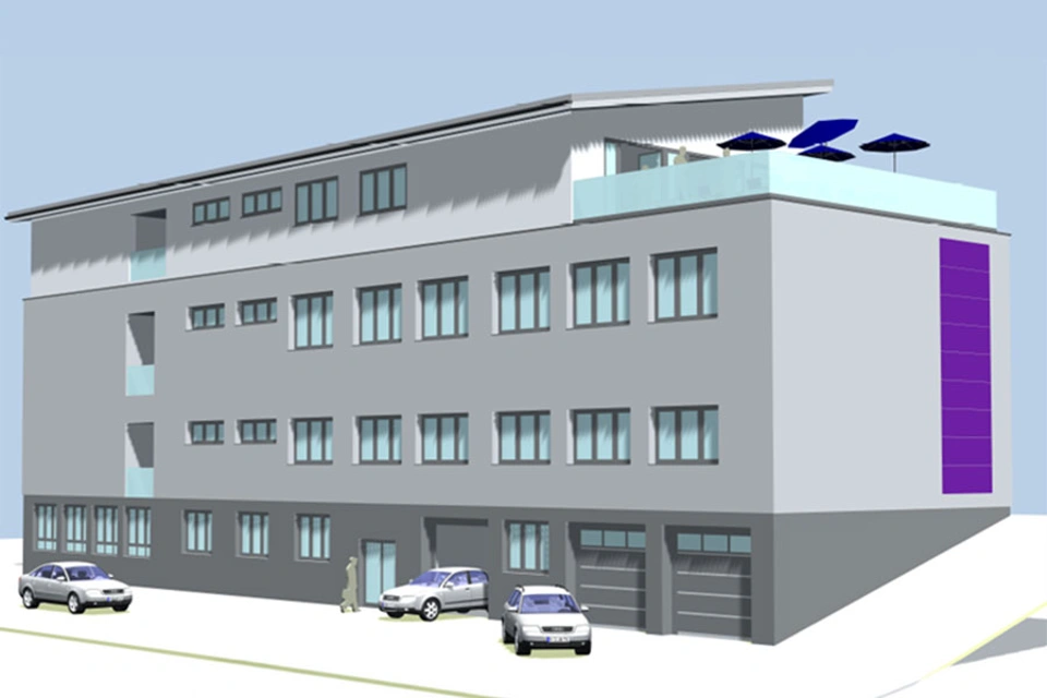 Architekturskizze vom Neubau des Frauenzentrums Architekturskizze vom Neubau des Frauenzentrums